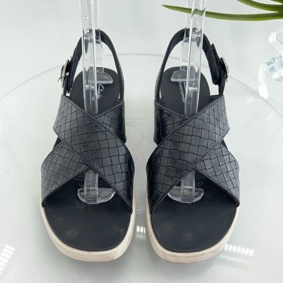Clarks Womens Drift Sun Sandal Size 10 Black Woven Slingback Platform Wedge - Picture 5 of 16
